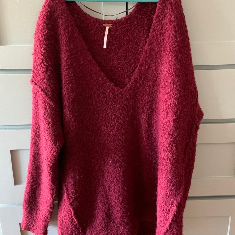 Free people red purple pink cozy fuzzy sweater